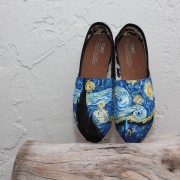 Custom, hand painted Starry Night TOMS shoes featuring Starry Night by Vincent Van Gogh.